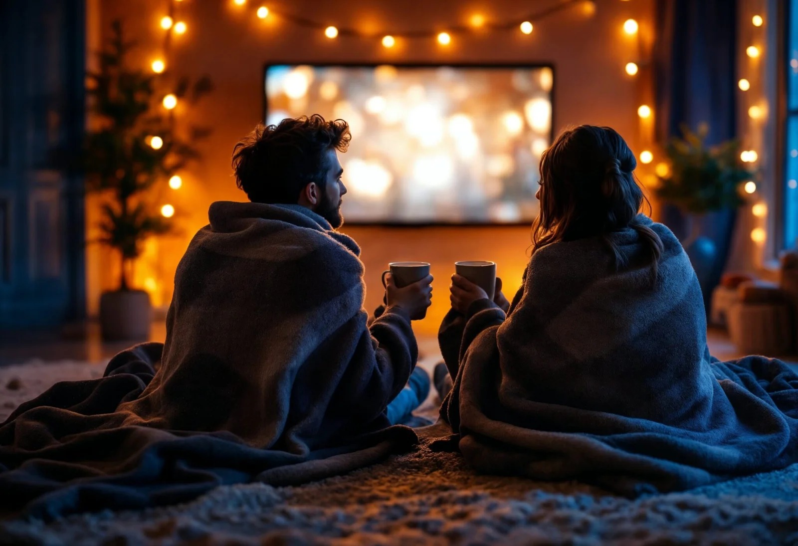 Una pareja disfruta de su contenido favorito en televisión